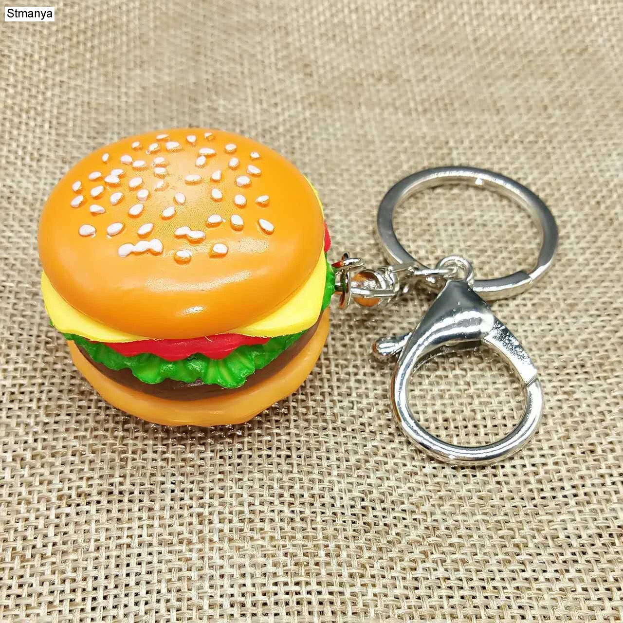 simulation hamburger Key Chain Pendant Bag Charm Accessories handmade resin food Car Key Ring Lovely Keychain K1712 250606