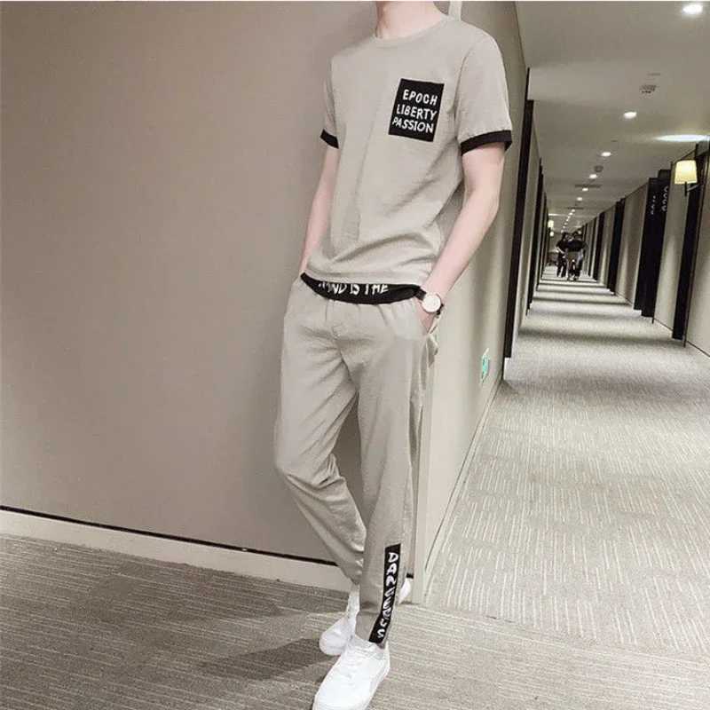 Tracksuit Gym T Shirt Man Khaki Sports Suits Alphabet Top Sportswear Mens Clothing New in Pants Sets Matching 2 Piece Outfit XL W250609