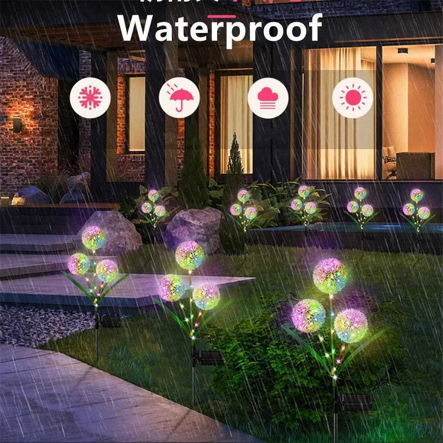 TIRVOSE LED Solar Garden Light Outdoor 3 Heads Dandelion Landscape Lawn Lamps Waterproof Solar Path Lights for Patio Decoration W250607