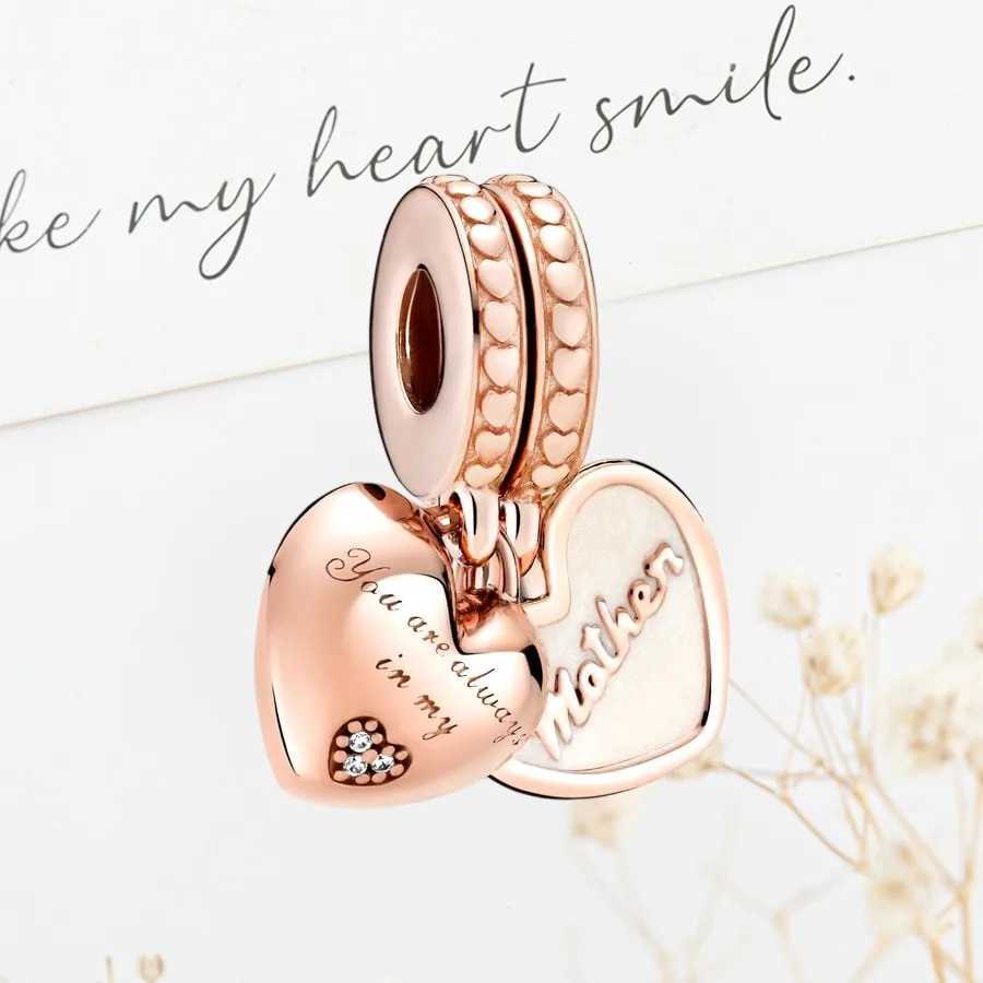 2025 New Sparkling Rose Gold Moon Graduation C Flowers Hearts Charm Beads Fit Original 925 Silver Bracelet DIY Women Jewelry XJ250607