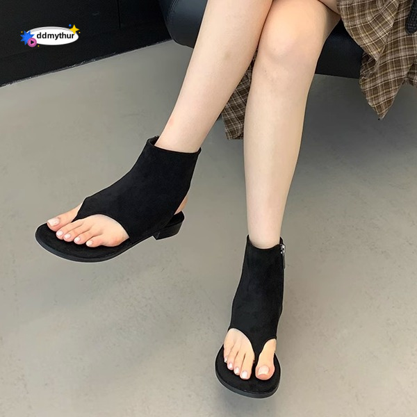 French Style Toe Post for Women 2025 Summer New Genuine Leather Sandals Booties Slip-On Short Boots Flat Flip-Flops Trendy ddmythur