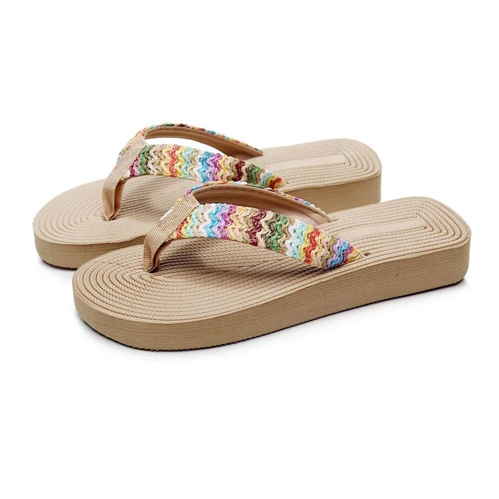Ddmyoutdoor Women S Fashion Trend Linen Multi Color Suower Anti Slip Wear Soft Sole Flat Flip Flops New Beach Shoes outdoor shoes