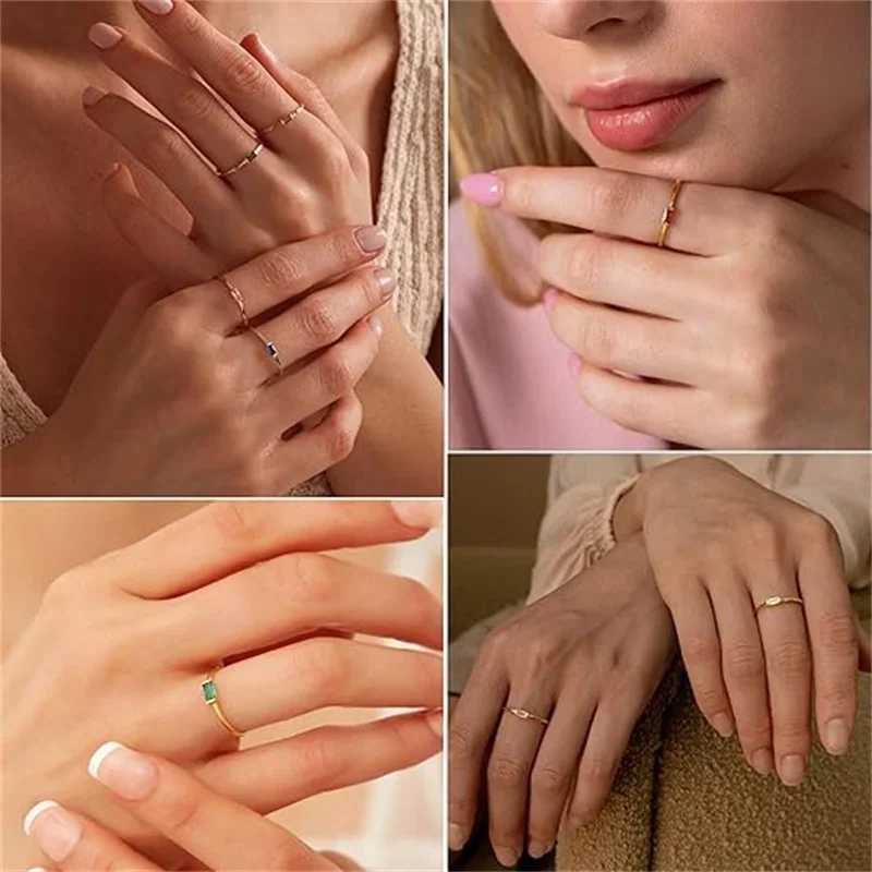 Shiny 12 Colors Birthstone Ring Stainless Steel Gold Plated Zircon Rings Zodiac Constellation For Women Jewelry Birthday Gifts W250606