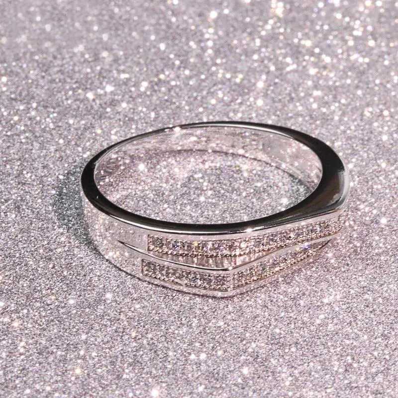 Simple Female Rings 925 Sterling Silver Double Layered Shiny Single Row Zircon Finger Rings for Women Wedding Jewelry Bijoux XJ250606