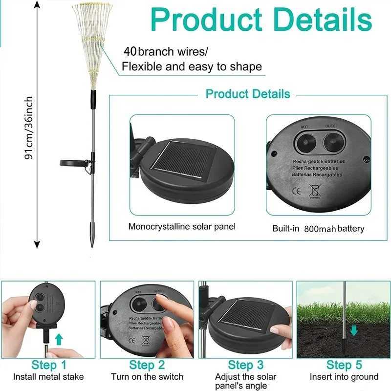 Solar LED Lights Solar Firework Fairy Light Outdoor Garden Decor Pathway Lights Waterproof Yard Lawn Patio Landscape Decor LightXJ250606