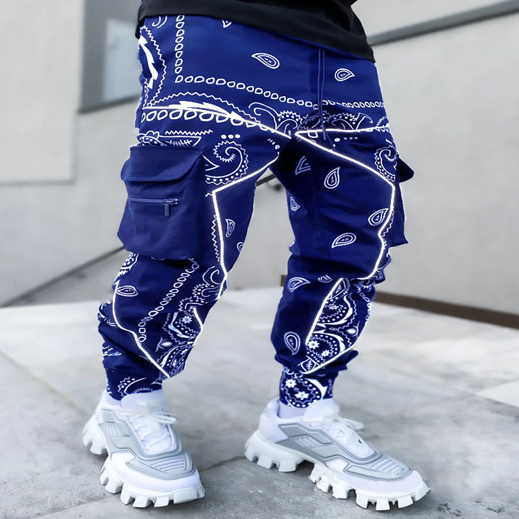 Men's Hip Hop Long Pants New Print Pants Athletic Pants Sports Running Pants Men's Loose High-Street Multi-Pocket Cargo Pants Plus Sizes S-5