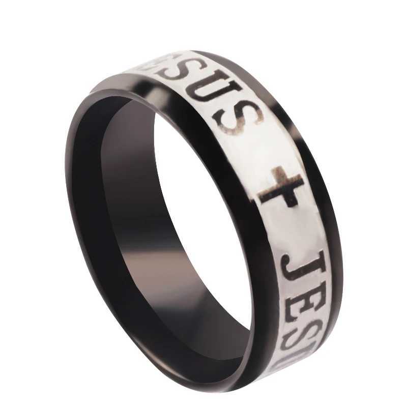 QianBei 8MM 316L Stainless Steel Ring Cross I Love Jesus Women Men Wedding Party Xmas Gifts W250606
