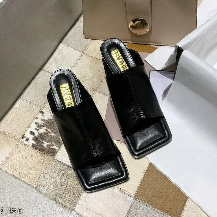 Ddmyoutdoor Fashion Women Slipper Square Toe Outdoor Summer Sandals Slippers Ladies Elegant High Heel Dress Slides Shoesjki Beach Shoes outdoor shoes