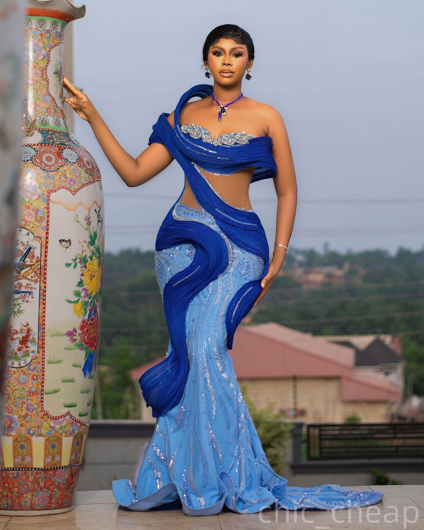 Sky Blue Mermaid Prom Dresses 2025 Beaded Sequined One Shoulder Evening Formal Party Second Birthday Engagement Gowns Plus Size Dress For Special Occa