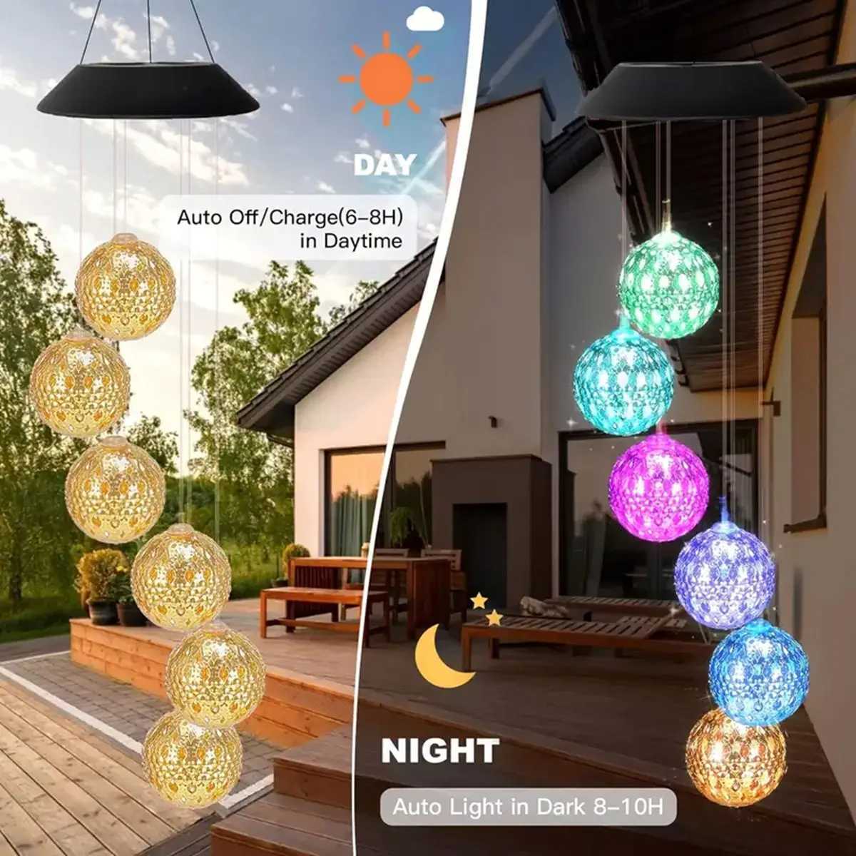 1pc Solar Moroccan Ball Wind Chime Lamp Villa Arrangement Colorful Hanging Light For Home Patio Grass and Terrace Decoration XJ250606