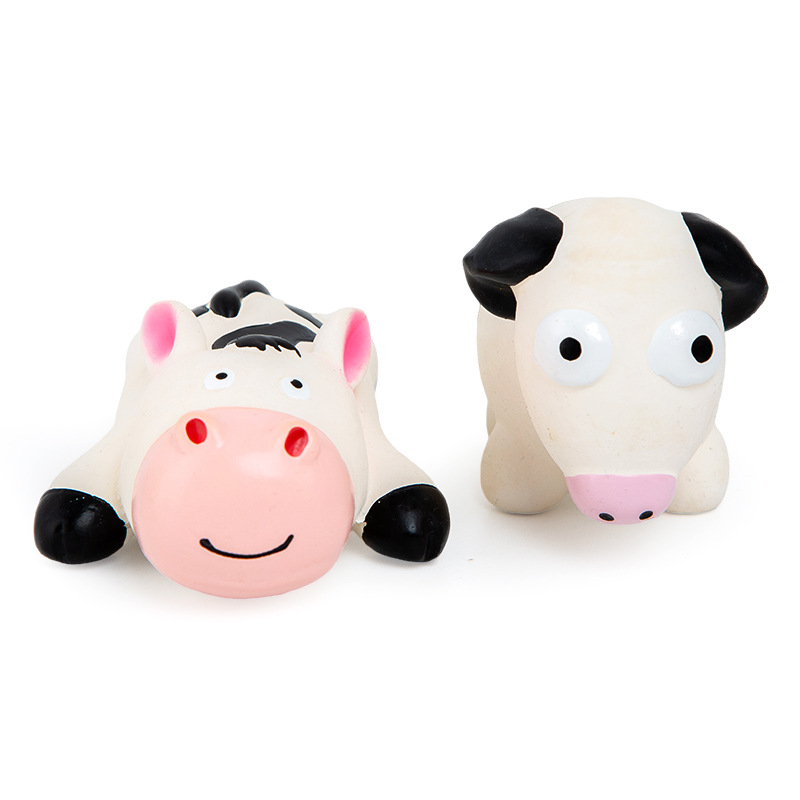 Latex Cow Squeaky Dog Toy Durable Pet Toy Collection: Cow & Dog Shaped Toys Crafted with Natural Rubber for Puppies 4pcs/Pack