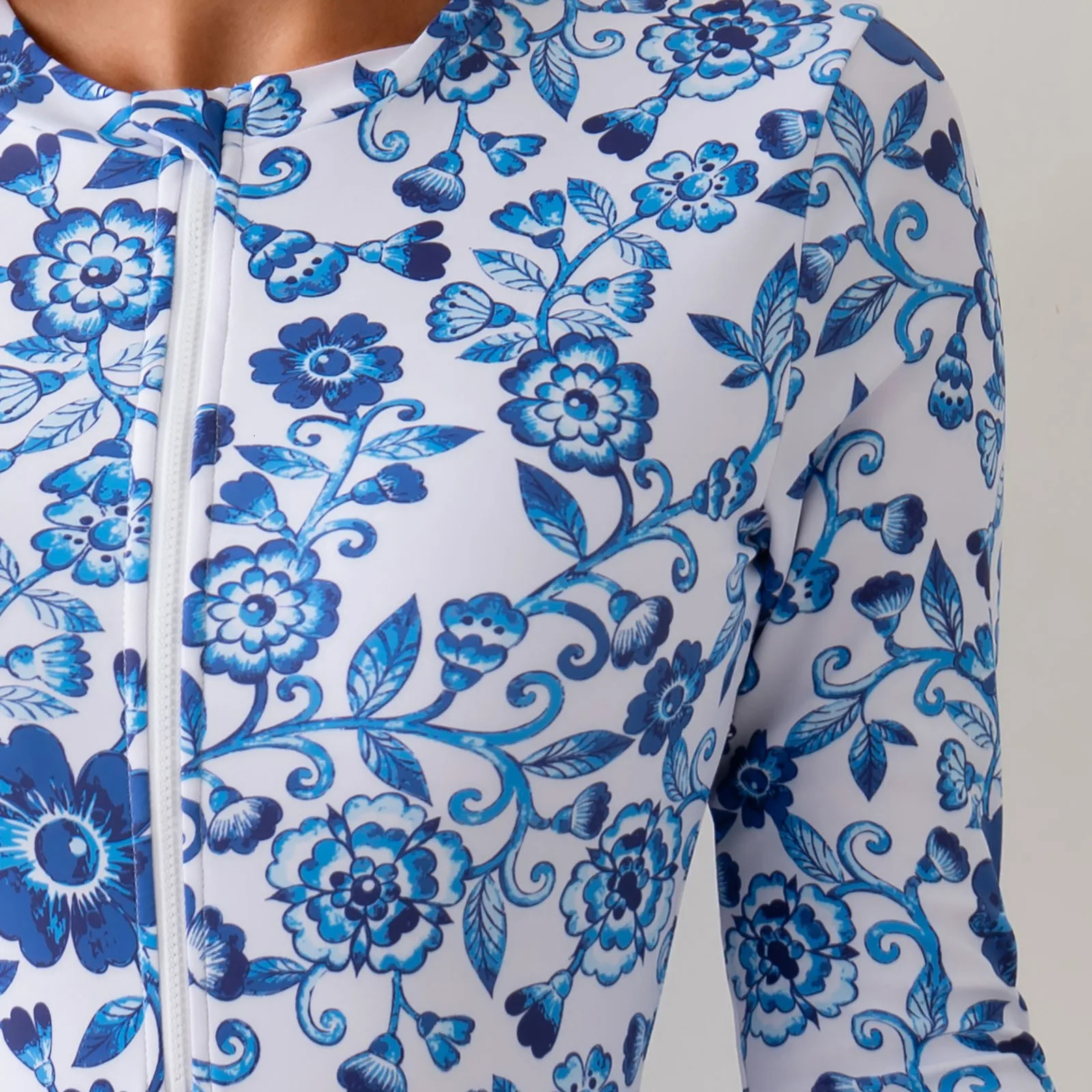 Printing OnePiece Swimsuit Front Zip Triangle Bikini For Surfing Swimming LongSleeve Female Swimwear Sexy Beach Bathing Suits 250530