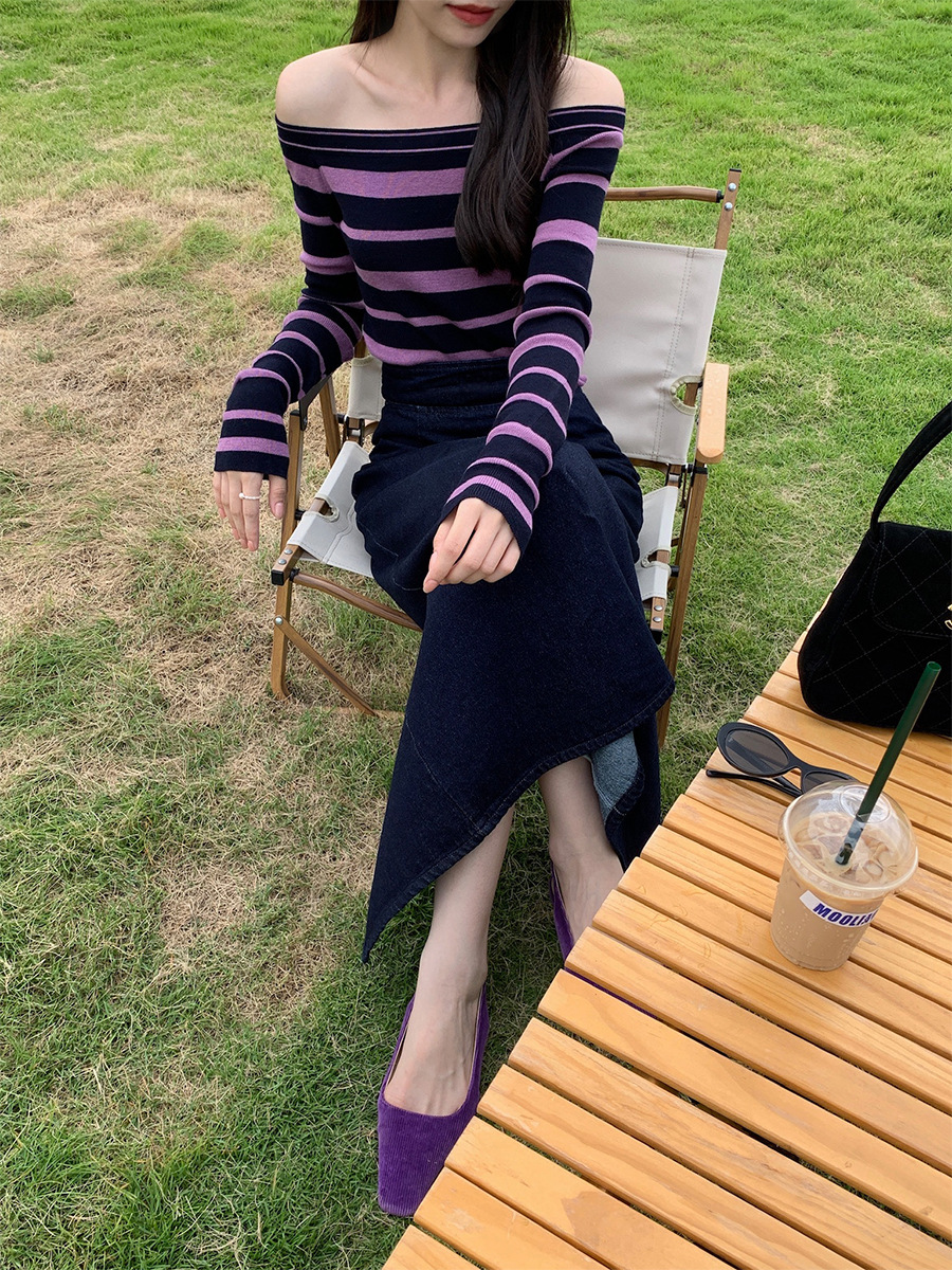 XR146 Women's Autumn Style High Waist Hip-wrapped Denim Long Skirt with Back Slits and Ties