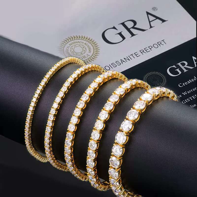 RINNTIN SMB Fine Moissanite Diamond Tennis Chains 3mm-5mm Hip Hop Silver Jewelry Necklaces Bracelets for Men Women Gift