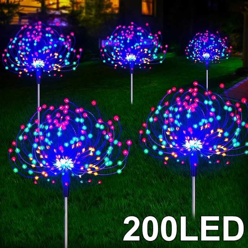 Outdoor LED Solar Pathway Lights Waterproof Garden Decor Fireworks Dandelion Lawn Lamp For Patio Balcony Walkway Yard W250607