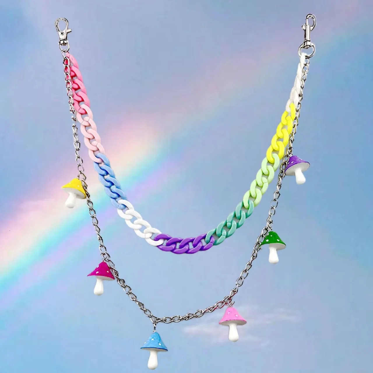 Bohemian Rainbow Resin Chain Keychains Men Women Hip Hop Waist Chain Multicolor Acrylic Flower Pants Trousers Chain Punk Jewelry 250606