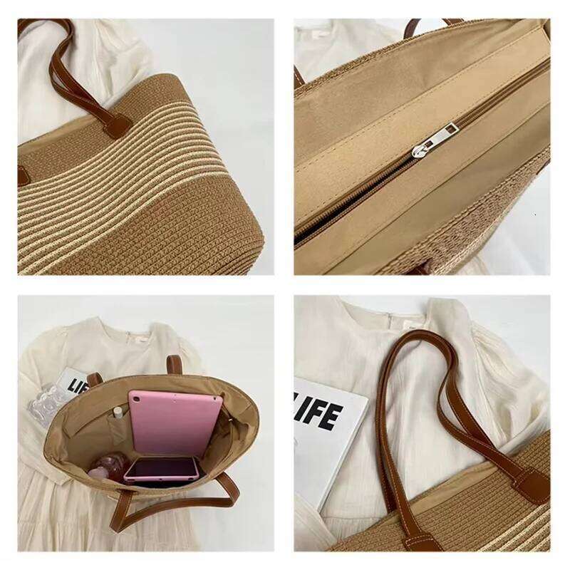 Summer Women's Straw Woven Beach Tote Large Capacity Boho Handmade Basket Bag Designer Shopper Lightweight Travel Sho