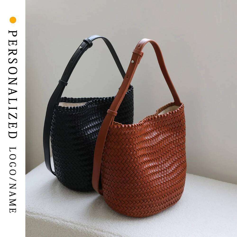 2025 New Hand-Woven Women's High-End Casual Bucket French Retro Commuter One-Shoulder Crossbody Bag PU Material