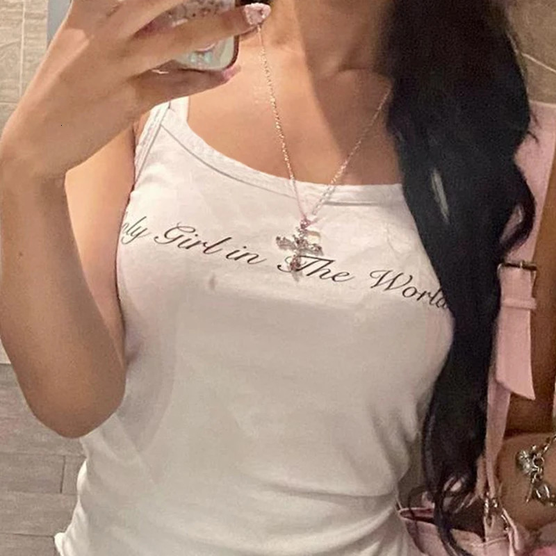 Letter Print Women Sexy Gothic Street Tshirt Y2k Aesthetic Hip Hop Sleeveless Vest Rock Vintage Clothes Harajuku Tee 2000s 250527