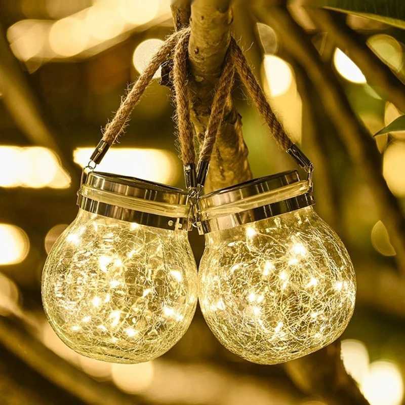 Solar Cracked Glass Jar Lamp IP65 Waterproof 30LED Warm White Colorful Lights Outdoor String Lights for Garden Patio Yard Tree W250607