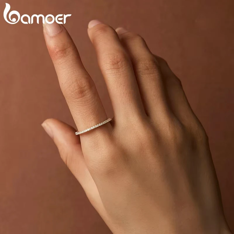 BAMOER Simple Moissanite Eternity Bands Minimalist Stackable Ring 925 Sterling Silver for Women Engagement Fine Jewelry Gift Special Occasions