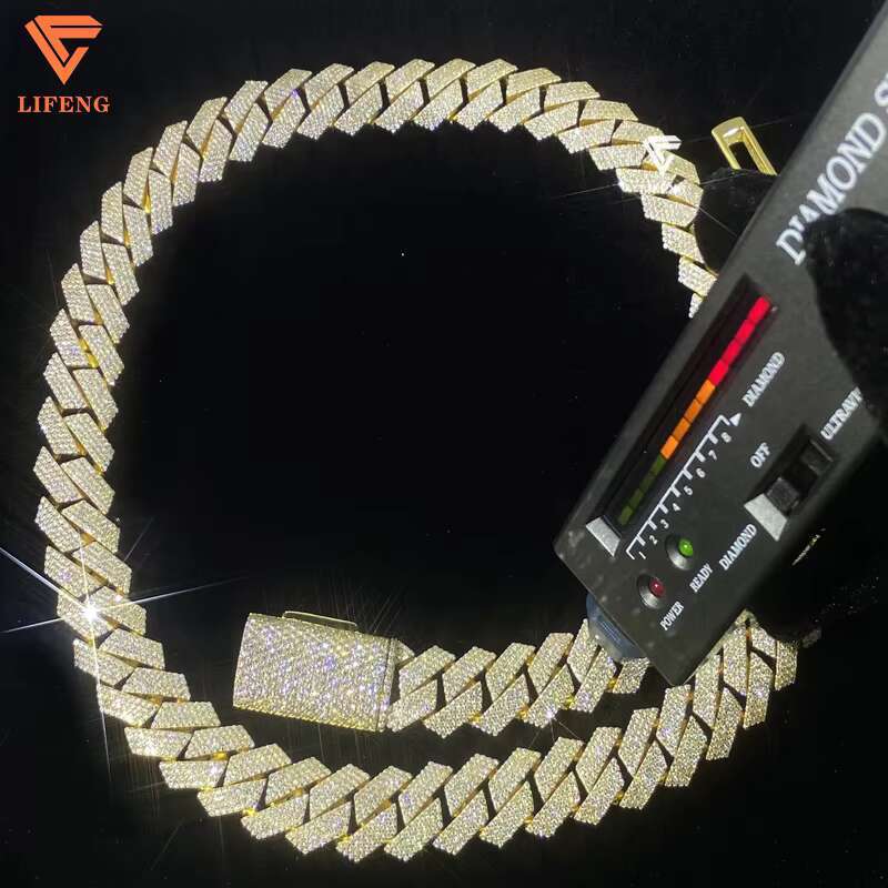 Luxury 13mm 15mm Moissanite Cuban Chain Miami VVS Miossanite Diamond Rose Gold Cuban Link Chain 925 Sterling Silver Necklaces