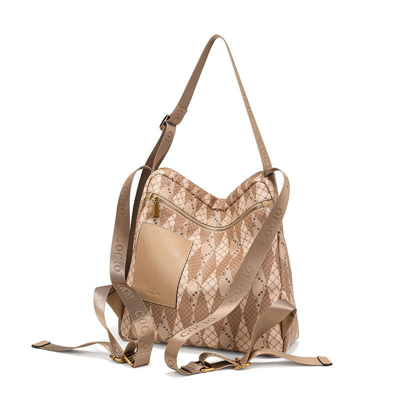 Free Shipping 2025 New Genuine Leather Shoulder Crossbody Bag Designer Bag With Geometric Printing And Contrasting Colors Large Capacity Travel Backpa