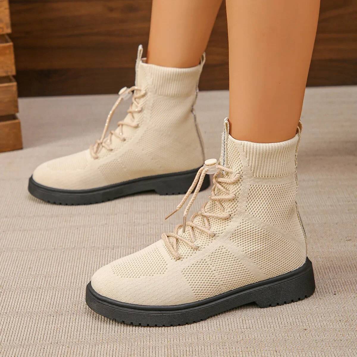 Ddmyoutdoor Women Shoes Fashion Elastic Casual Ankle Winter Trend Short Plush Warm Knnited Boots Size Flats Outdoor Shoes