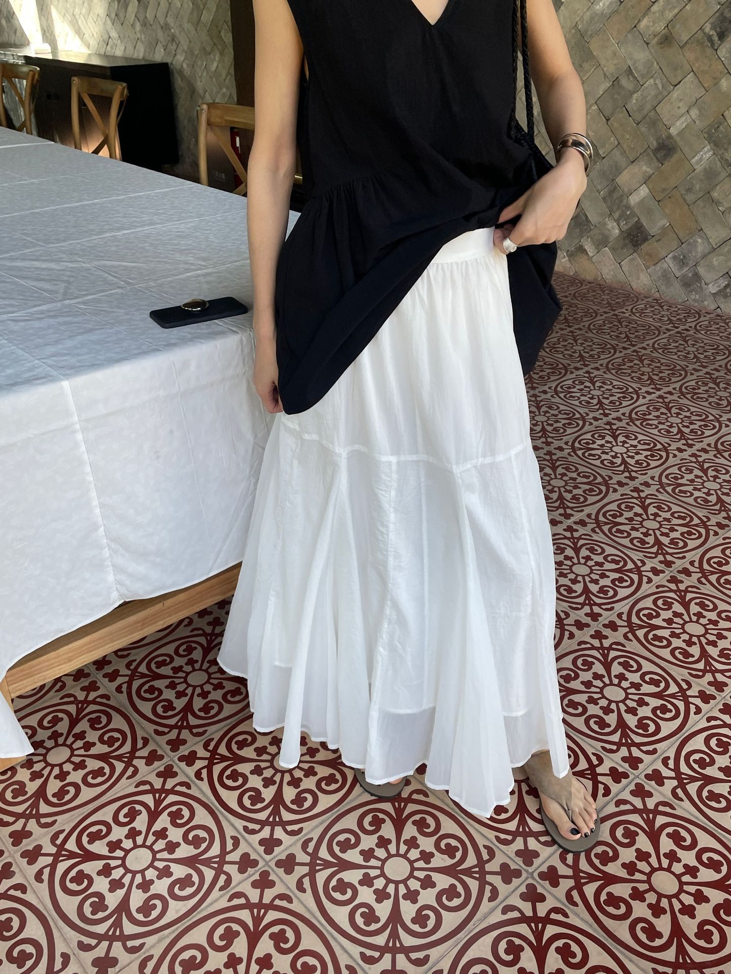 GC190 High-grade sense large swing elastic high waist skirt loose and tall student leisure vacation versatile long skirt