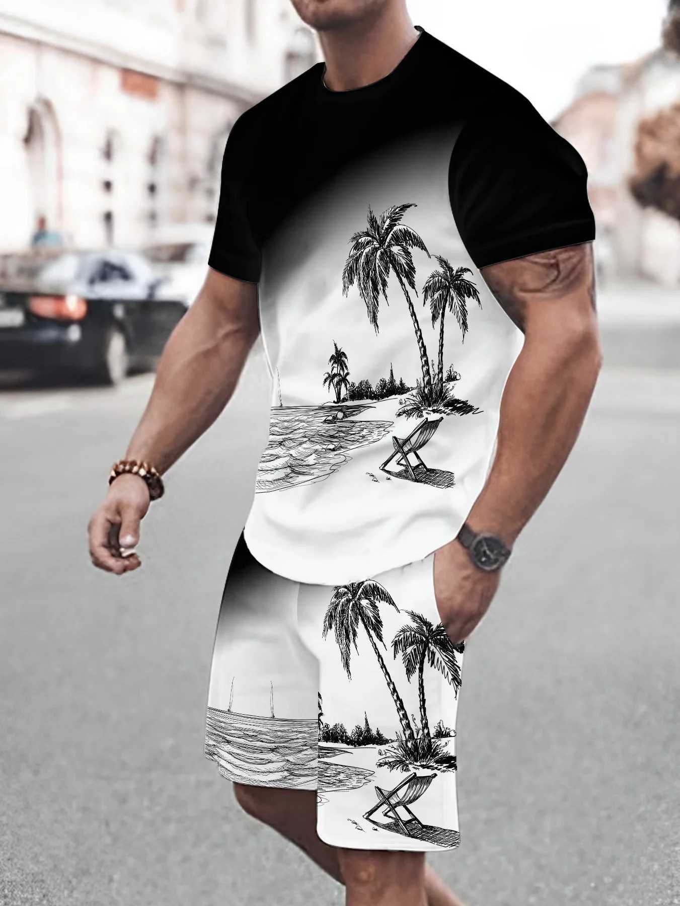 The 2025 summer new mens suit made of 3D printed polyester fiber is casual fashionable breathable and lightweight. W250609