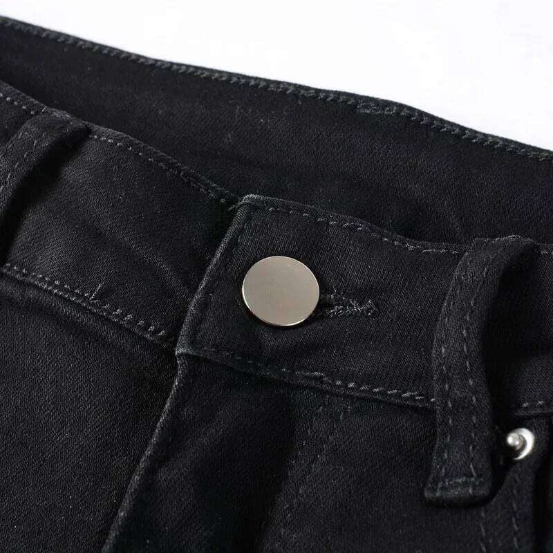 Trendy High Street Ripped Sier Patch Stretch-trim High-street Small-foot Jeans Men