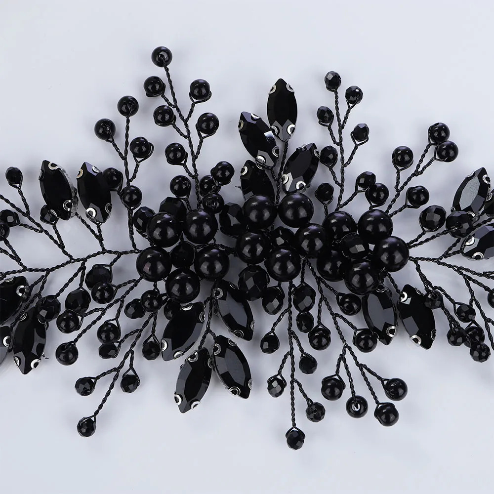 Pearl Rhinestone Wedding Hair Accessories Black Party Bridal Headband for Women Trendy Bride Headpiece Handmade Ornament Tiaras 250529