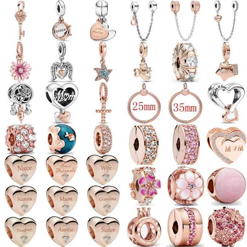 New 925 Sterling Silver Plated Rose Gold Flower Mom Pendant Beads Fit Original European Charms Bracelet Jewelry Accessories XJ250607