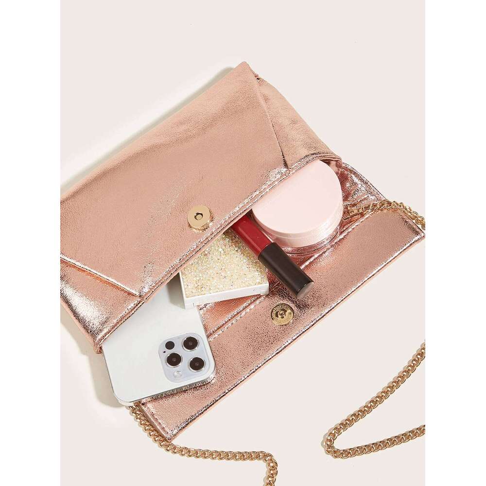 CEZIRA Fashion PU Leather Metallic Clutch Women Crossbody Shoulder Bags With Chain Party Evening Purses Envelope Handbag