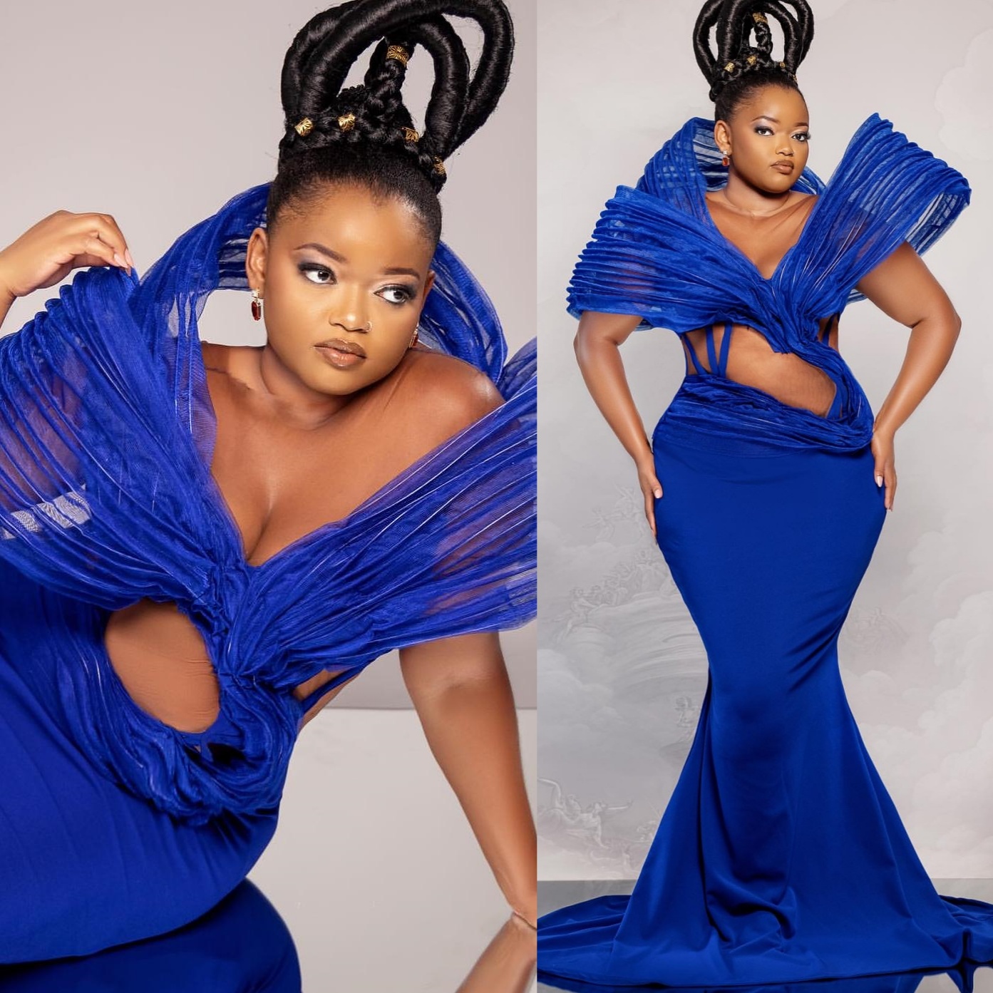 Royal Blue Mermaid Prom Dresses 2025 Satin Stylish Sheer Neck Evening Formal Party Second Birthday Engagement Gowns Plus Size Dress For Special Occasi