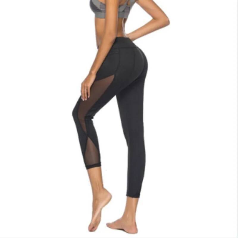 Sexy Mesh Leggings Summer New Women's Clothing Hollow Out Lace Black Sports Yoga Pants Fashion High Waist Elasticity Splicing