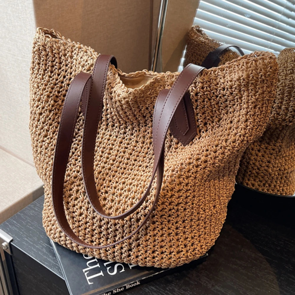 Women Shoulder Bag Bohemian Straw Underarm Summer Beach Woven Armpit Large Casual Crochet Tote Shopping Bags 250605