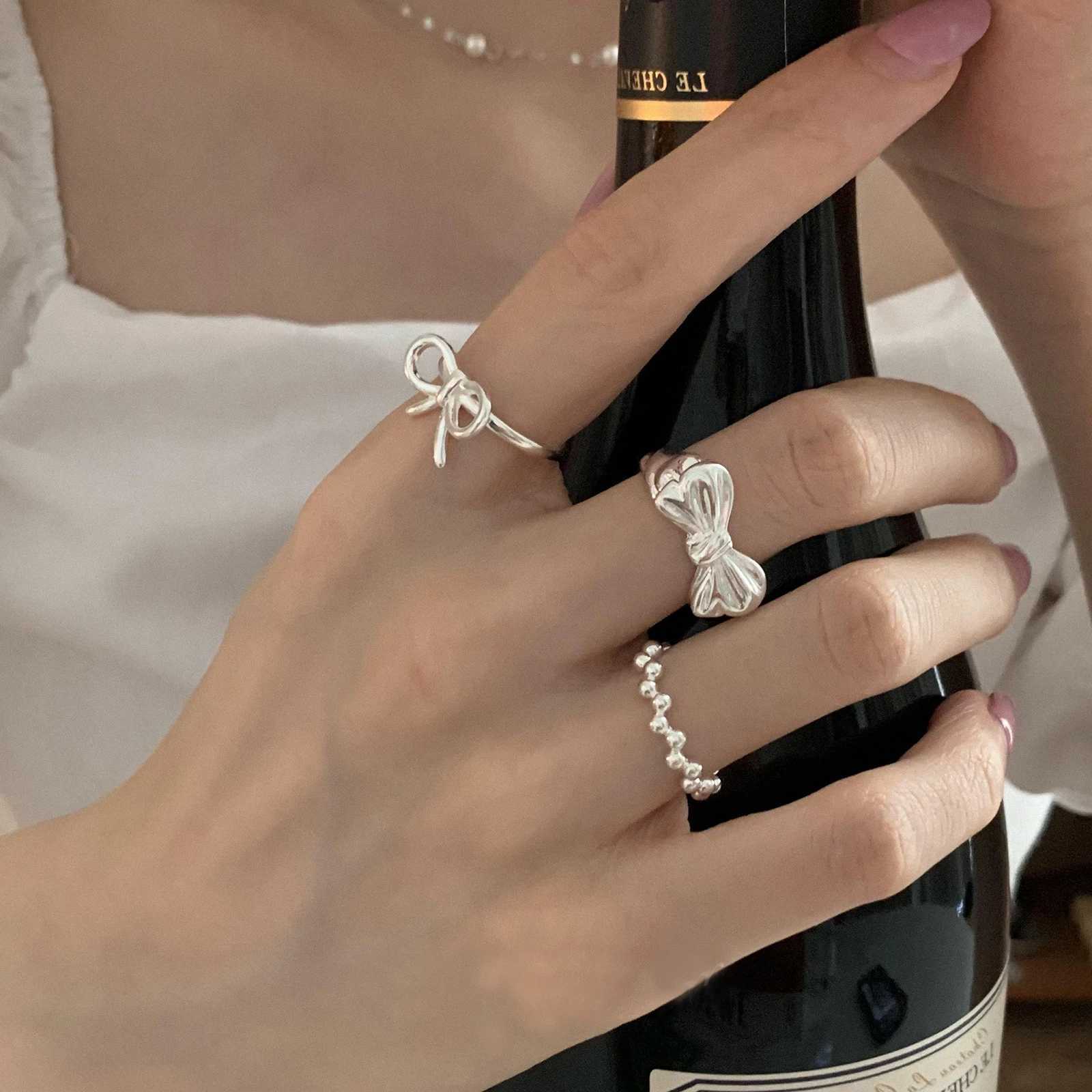 VENTFILLE 925 Sterling Silver Bow Tie Open Finger Ring For Women Gift Cute Design Fashion Jewelry Gift Wholesale W250606