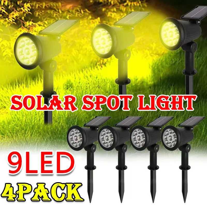 1~4Pack Solar Light Outdoor Adjustable 9LED Spotlight In-Ground Waterproof Solar Powered Lawn Lamp for Landscape Decoration XJ250606