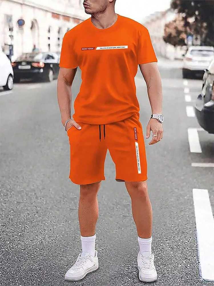 Fashion Mens Two Piece Sets Summer Outdoor Urban Street Style T Shirt Shorts Tracksuit Simple Daily Casual Comfortable Clothing W250609