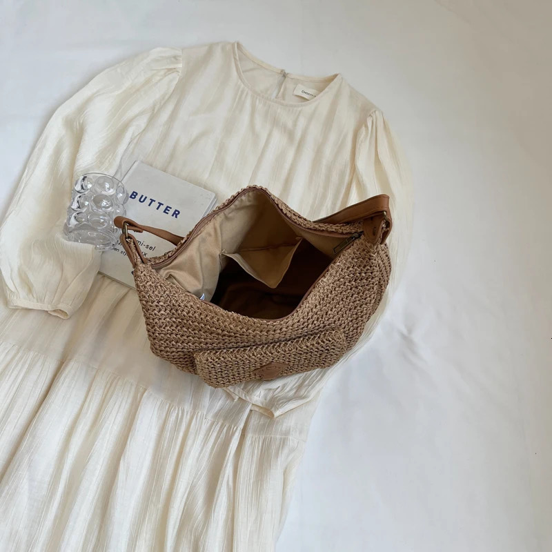 Leisure HighCapacity Seaside Beach Vacation Grass Woven Bag for Womens Versatile Crossbody Shoulder Bag 250605