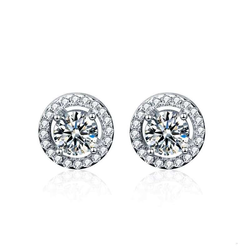 18K White Gold 0.5ct 5mm D-E-F Color Created Moissanite Stud Earring S925 Sterling Silver Push Back Jackets Elegant Earrings