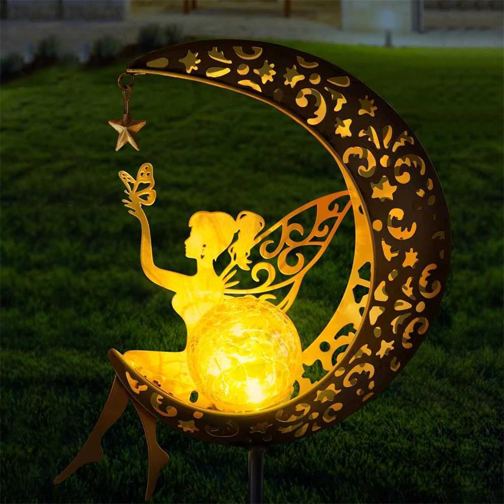 Solar Garden Statues Outdoor Decor Fairy Moon Figurine Light Stake Ornament for Patio Lawn Yard Pathway gift for Mom Grandma XJ250606