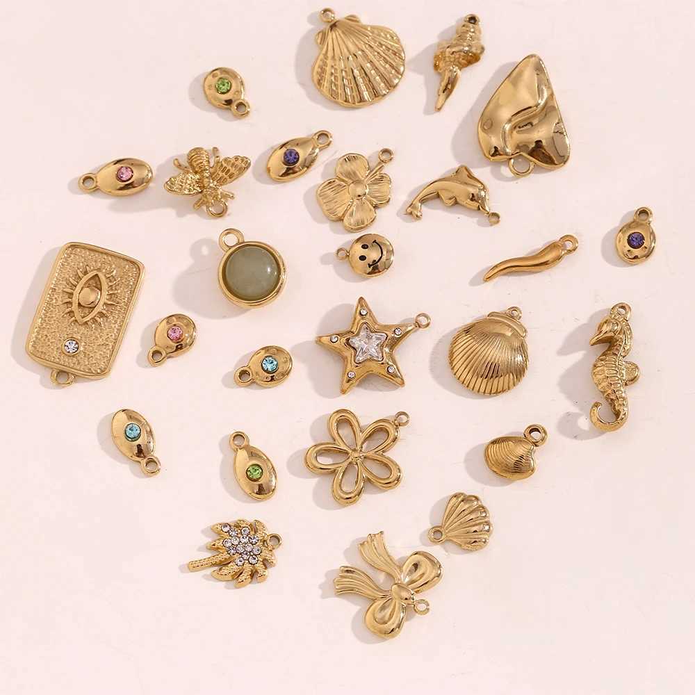 E.B.belle DIY Star Flower Bowknot 14K Gold Plated charms for jewelry making Waterproof pendant stainl steel jewelry womanXJ250607