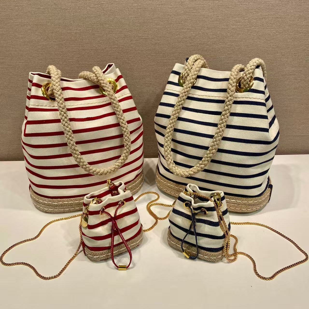 Mariner small striped fabric bucket bag Striped fabric minl-pouch Safflano leather minl-pouch designer luxury card holder crossbody bags tote bag designer purse