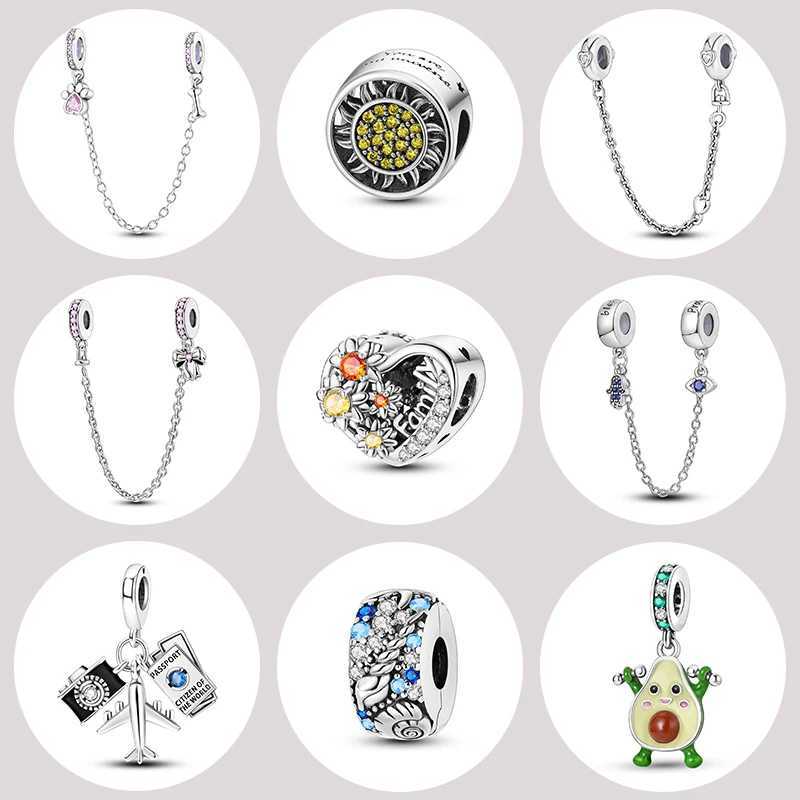 Silver 925 Charm Bead Flower Heart Aircraft Fit Original Bracelet Pendant DIY For Women Jewelry XJ250607