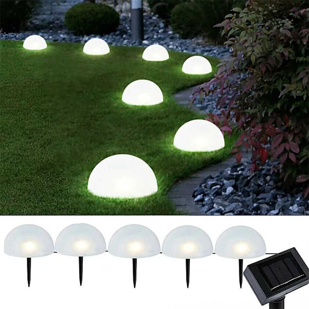 5Pcs Solar Ground Lights Outdoor Garden Lawn Lamps Creative Half Ball Shaped Waterproof LED Lamp Pathway Landscape Yard Decor W250607