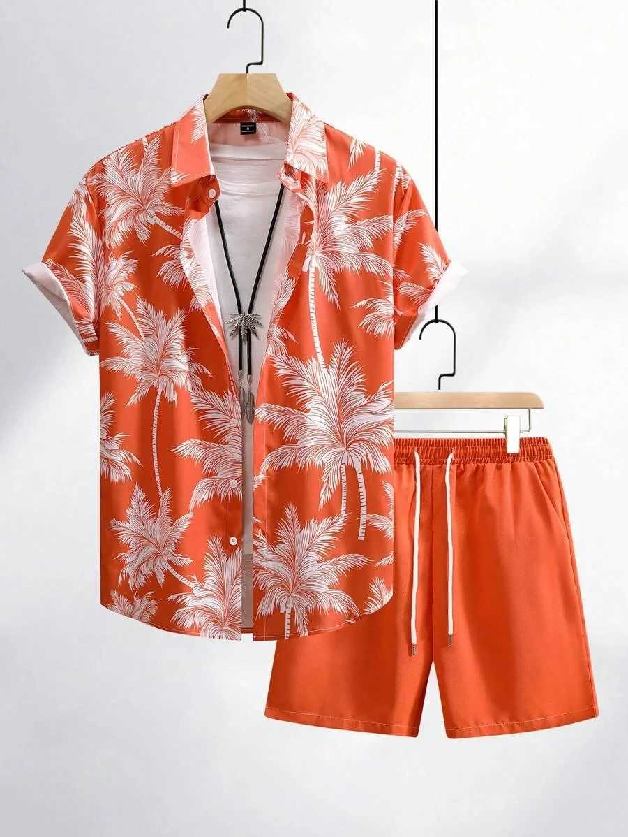 2024 Men Sets Print Patchwork Lapel Short Sleeve Casual Shirt Beach Shorts Summer Streetwear Vacation Hawaiian Suits Men S-5XL W250609