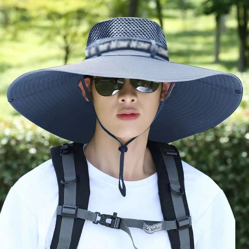 Summer Large Sun Hat Men Women Breathable Fishing Cap Sun UV Protection Mesh Fisherman Hat Hiking Outdoor Beach Cap Umbrella Hat 250605