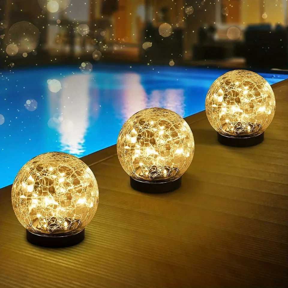 1pc Garden Solar Lights Cracked Glass Ball Waterproof Warm White LED For Outdoor Decor Decorations Pathway Patio Yard LawnXJ250606